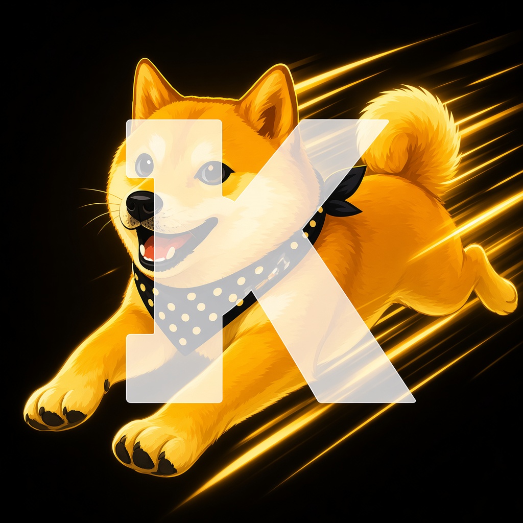 Kimchi shiba leaping through gold light streaks